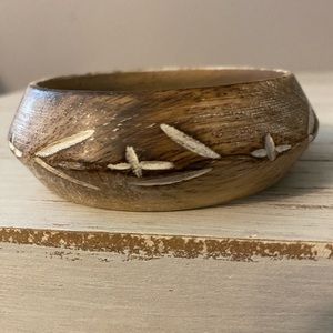 Vintage Carved Wooden Motif Bracelet Made in India Boho